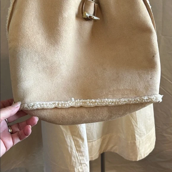 GAP VINTAGE SEUDE LEATHER FLEESE with MATCHING COIN PURSE  BEIGE  PURSE BAG TOTE - Picture 4 of 16